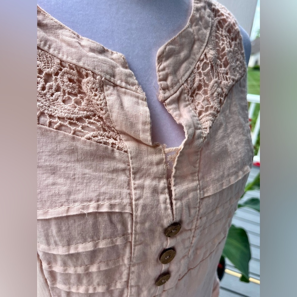 Anabelle Paris Blush Linen Tunic Dress w/ Crochet Detail - Size L - Picture 2 of 6